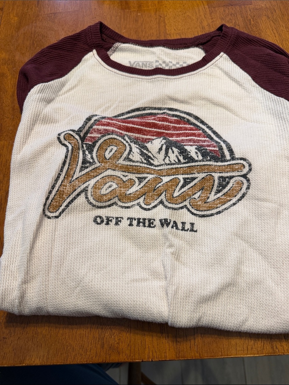 Vans Cream and Burgundy Raglan with Retro Mountain Logo
